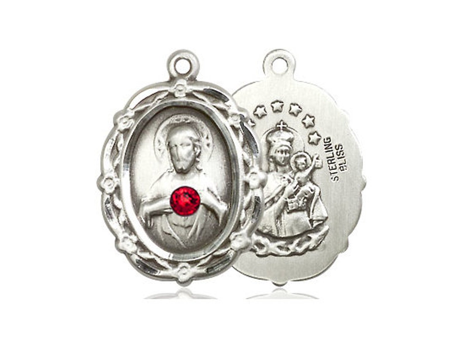 Sterling Silver Scapular Pendant With a 3mm Ruby Swarovski Stone on a ...