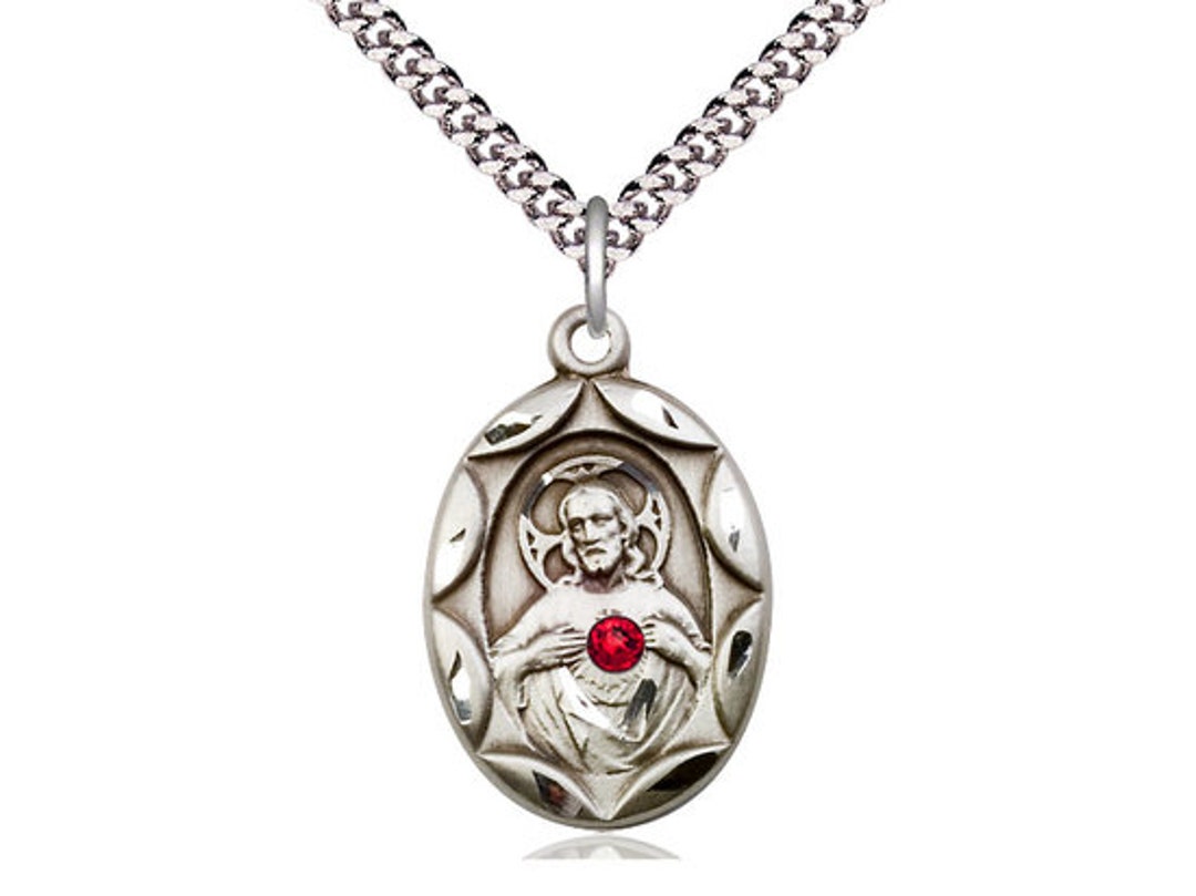 Sterling Silver Scapular Pendant With a 3mm Ruby Swarovski Stone on a ...