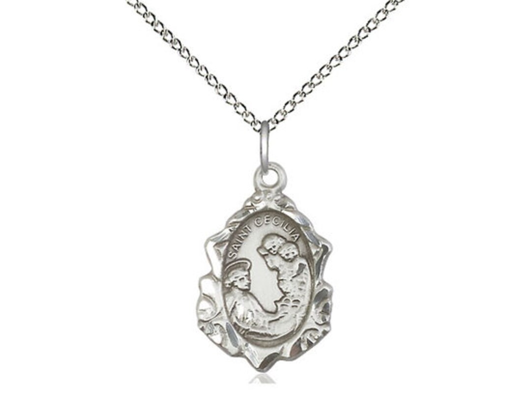 Sterling Silver St Cecilia Pendant on a 18 Inch Sterling Silver Light ...