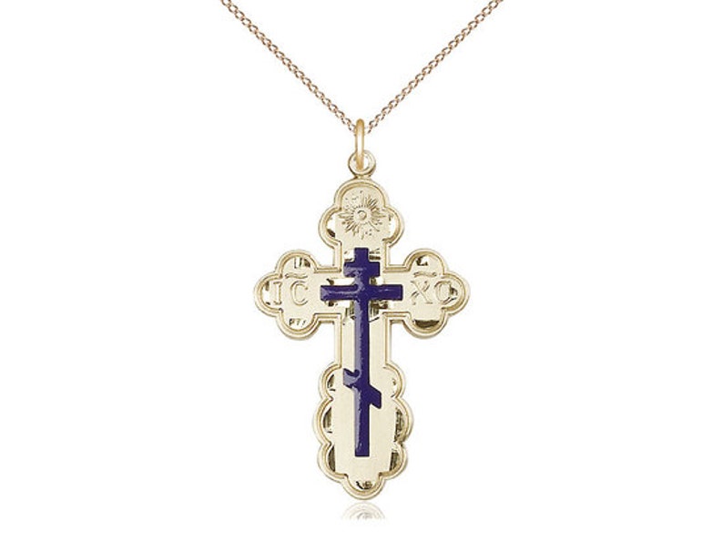 Olga Cross Medal on a Gold Filled Light Curb Chain. 14kt Gold Filled St