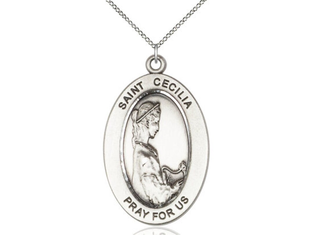 St. Cecilia Sterling Silver Pendant on a 18 Inch Sterling Silver Light ...