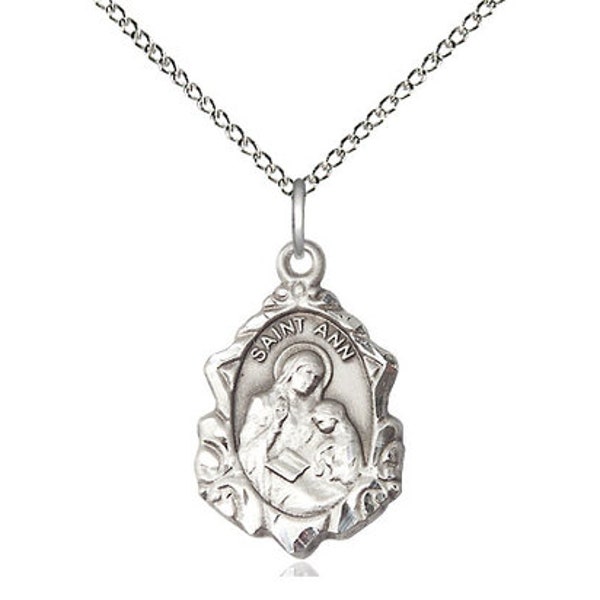 St Ann Sterling Silver Pendant on a 18 inch Sterling Silver Light Curb Chain.