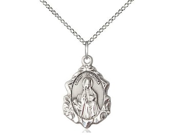 St Dymphna Sterling Silver Pendant on a 24 inch Sterling Silver Light Curb Chain.