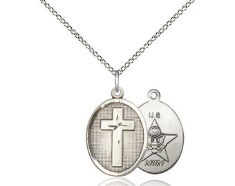 Cross Army Sterling Silver Pendant on a 18 inch Sterling Silver Light Curb Chain.