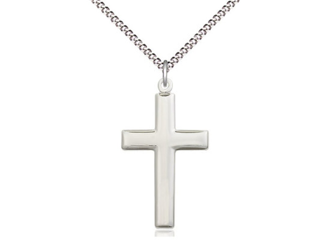 Sterling Silver Cross Pendant on a 18 Inch Light Rhodium Light Curb ...