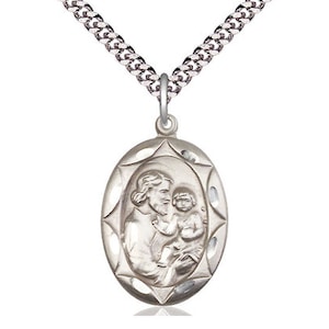 St Joseph Sterling Silver Pendant  on a 24 inch Light Rhodium Heavy Curb Chain.