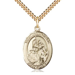 St Joan of Arc  Pendant on a 24 inch Gold Plate Heavy Curb Chain.