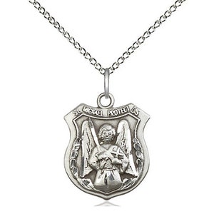 St. Michael the Archangel Sterling Silver Pendant on a 18 inch Sterling Silver Light Curb Chain.