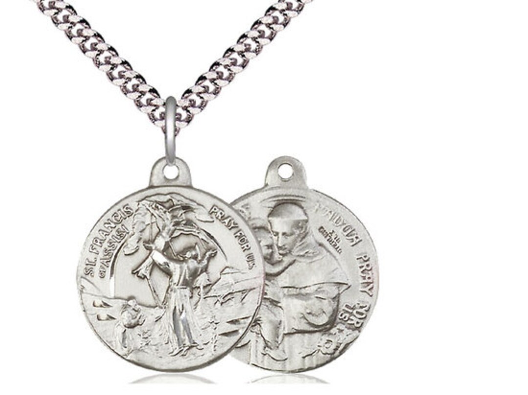 Saint Francis of Assisi / Saint Anthony Sterling Silver Pendant on a 24 ...
