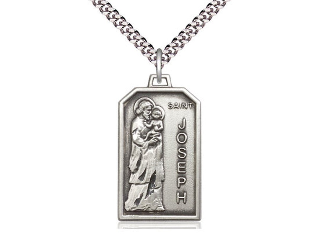 Saint Jospeh Sterling Silver Pendant on a 24 Inch Light Rhodium Heavy ...