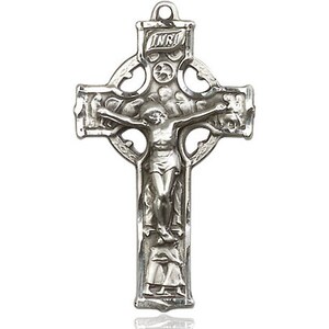 Sterling Silver Celtic Crucifix Pendant on a 24 Inch Light Rhodium ...