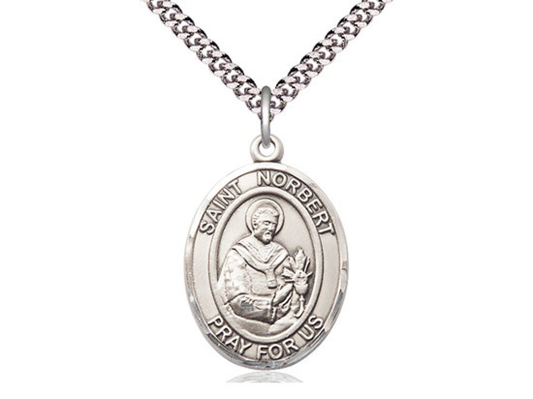 St Norbert of Xanten Sterling Silver Pendant on a 24 Inch Light Rhodium ...