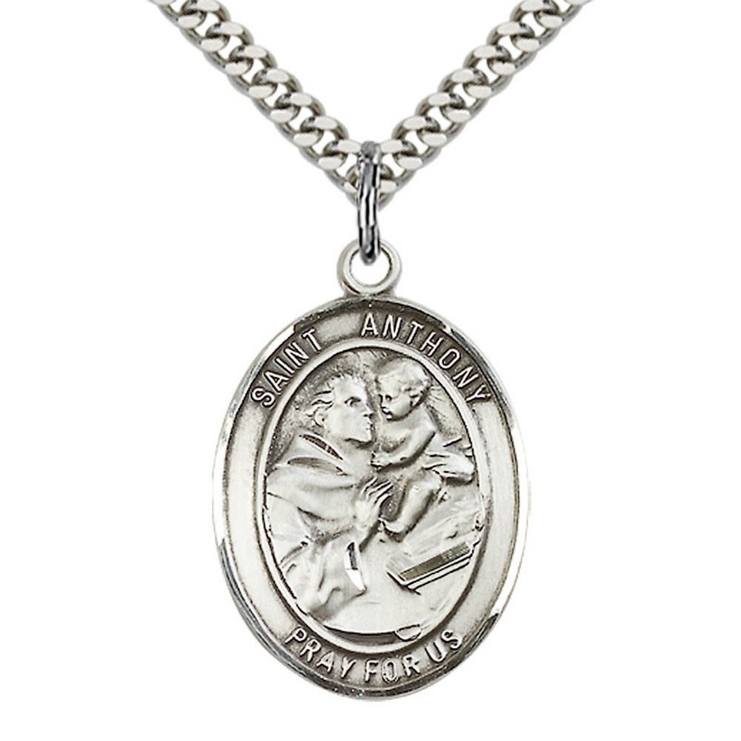 St Anthony of Padua Sterling Silver Pendant on a 24 Inch Light Rhodium ...