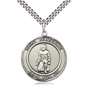 St Peregrine Sterling Silver Pendant on a 24 inch Light Rhodium Heavy Curb Chain.