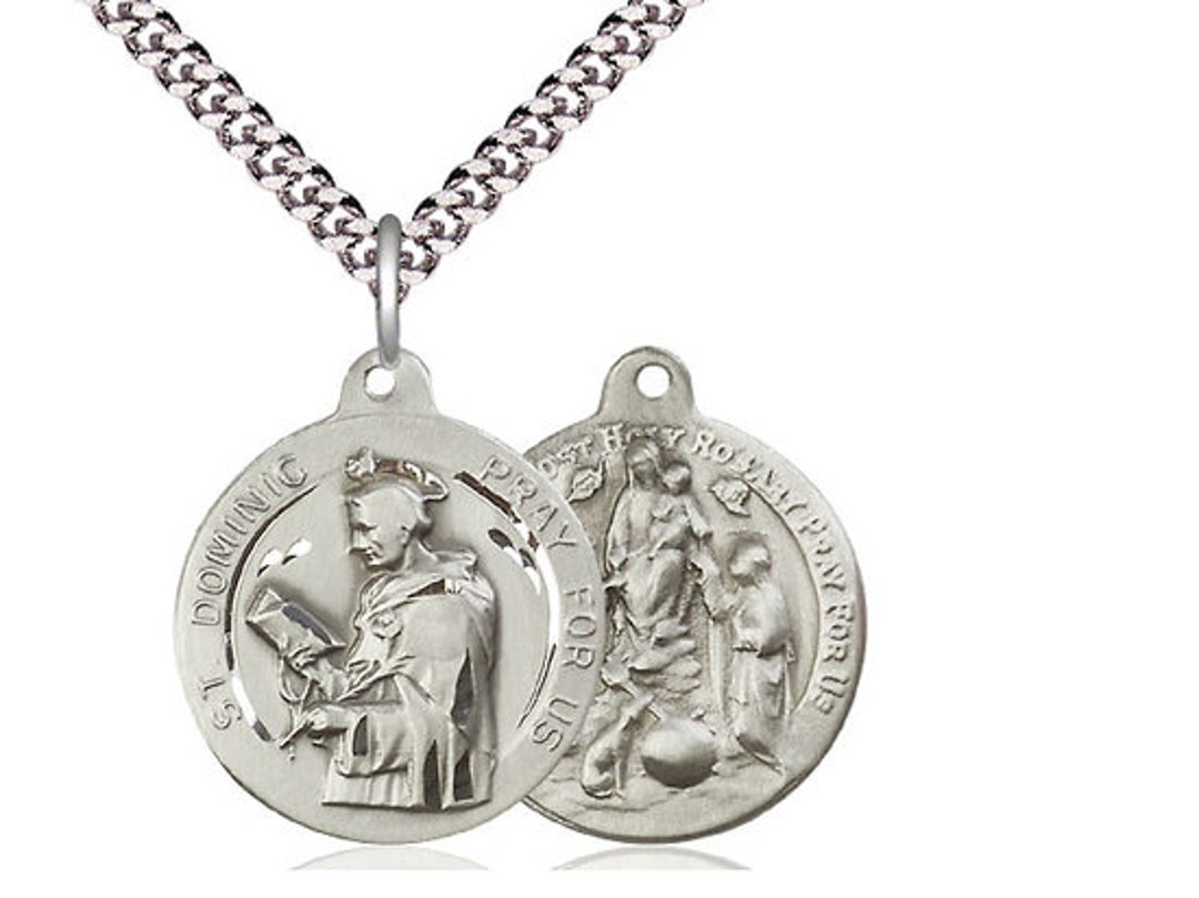 Saint Dominic / Holy Rosary Sterling Silver Pendant on a 24 Inch Light ...