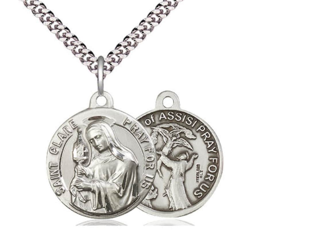 Saint Clare / Saint Francis of Assisi Sterling Silver Pendant on a 24 ...