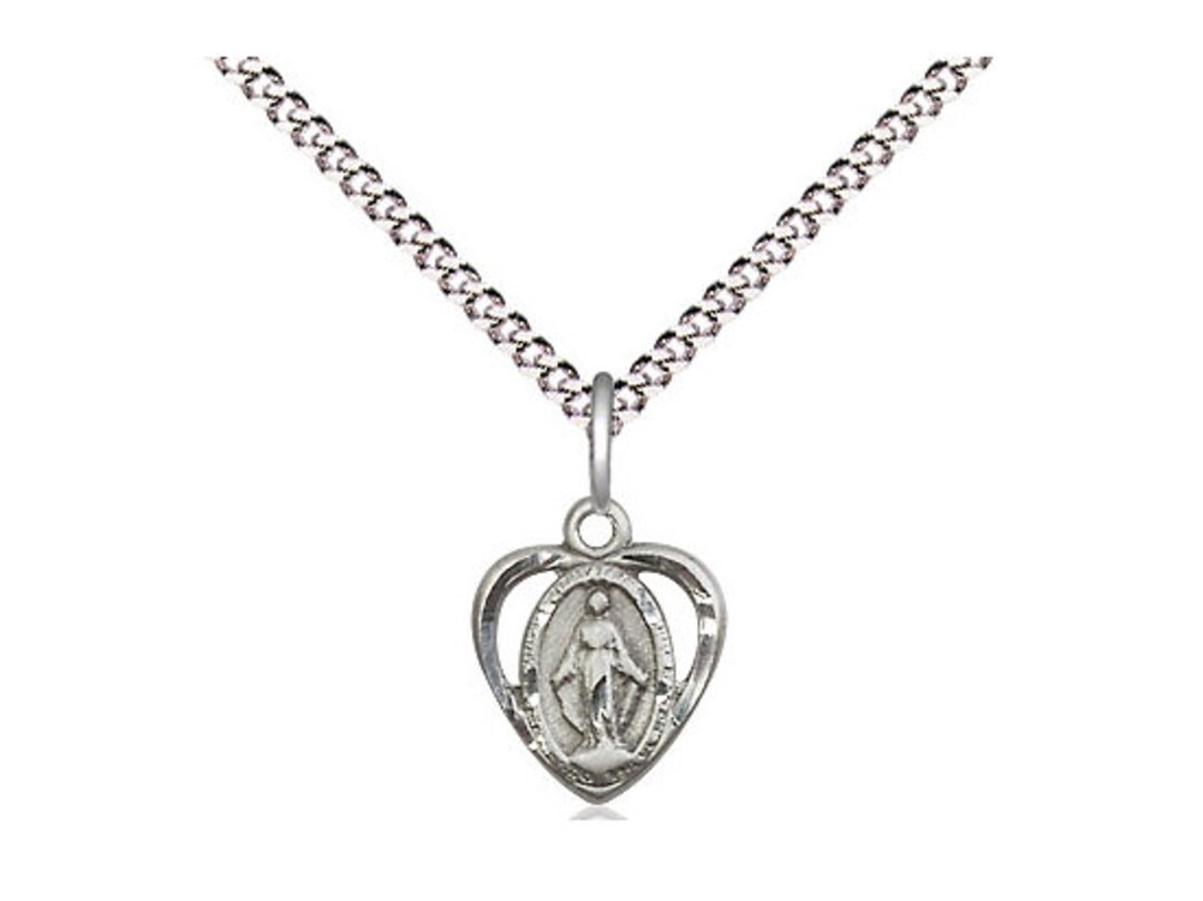 Sterling Silver Religous Pendant on a 18 Inch Light Rhodium Light Curb ...