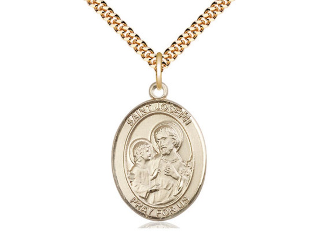 St Joseph 14kt Gold Filled Pendant on a 24 Inch Gold Plate Heavy Curb ...