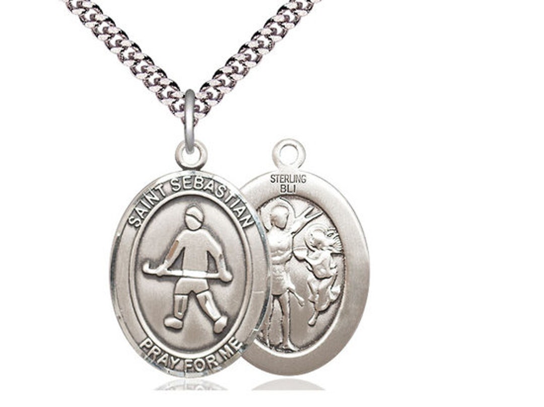 St Sebastian Field Hockey Sterling Silver Pendant on a 24 Inch Light ...