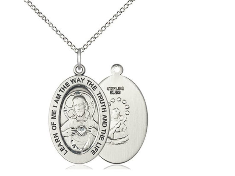 Scapular Sterling Silver Pendant on a 18 Inch Sterling Silver Light ...