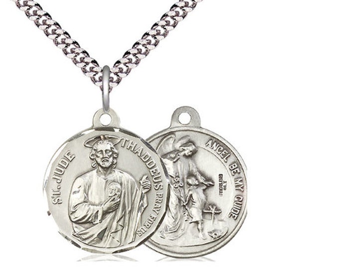 St. Jude Sterling Silver Oval Medal Necklace / San Judas Men's Necklace ...