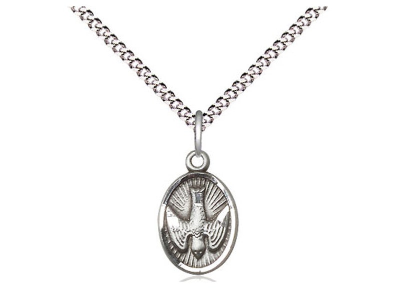 Sterling Silver Holy Spirit Pendant on a 18 Inch Light Rhodium Light ...