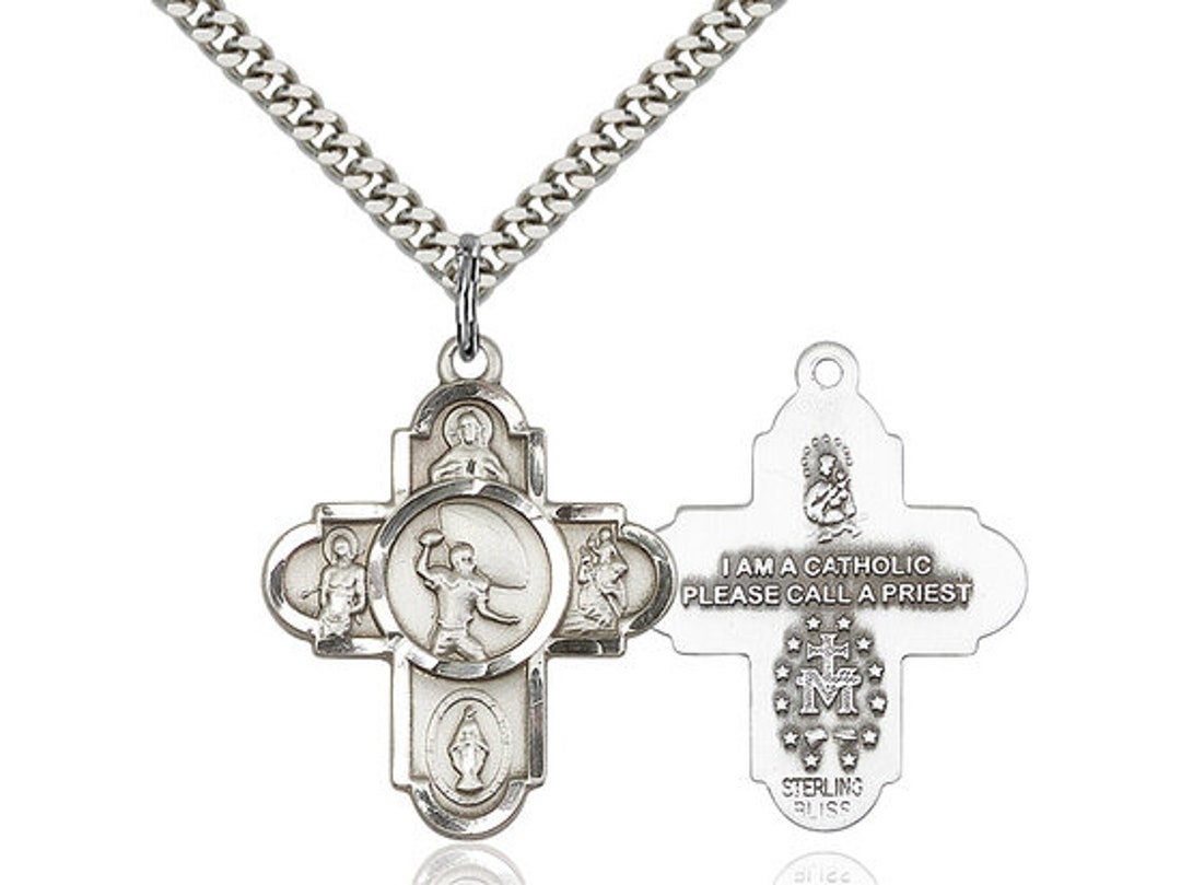 5-way Football Sterling Silver Pendant on a 24 Inch Light Rhodium Heavy ...