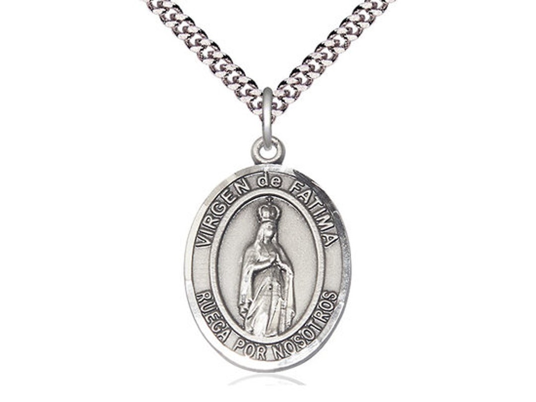 Virgen De Fatima Sterling Silver Pendant on a 24 Inch Light Rhodium ...