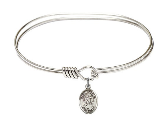 Saint Colette Sterling Silver Charm On A 7 Inch Oval Eye Hook Rhodium Bangle Bracelet