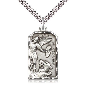 St. Michael the Archangel Sterling Silver Pendant on a 24 inch Light Rhodium Heavy Curb Chain.