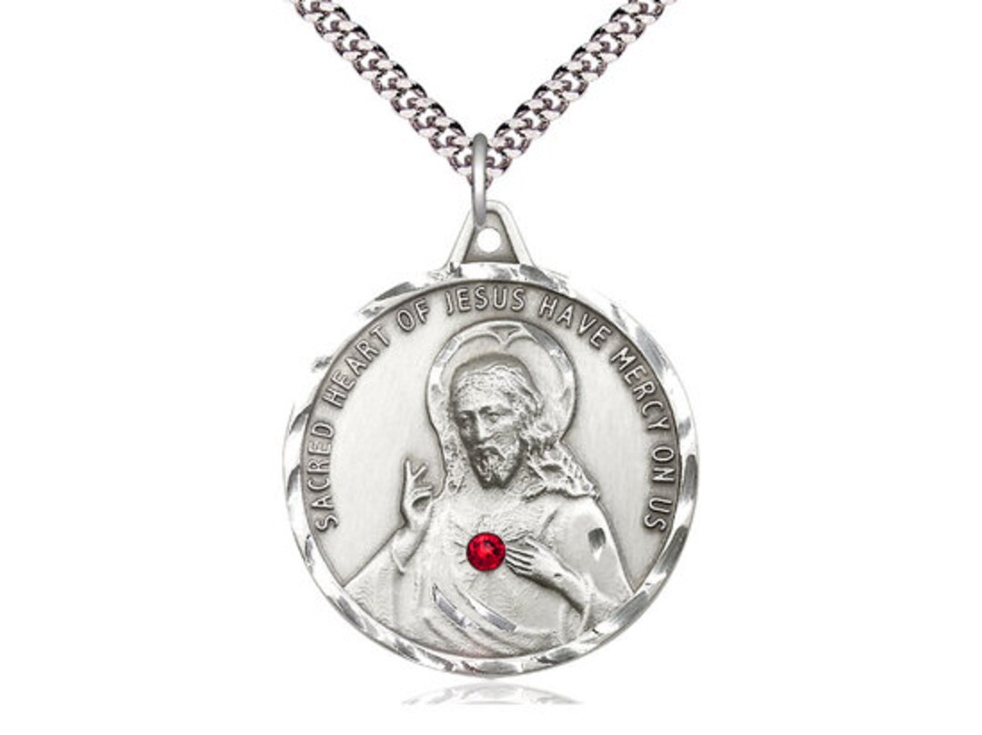 Sterling Silver Scapular Pendant With a 3mm Ruby Swarovski Stone on a ...
