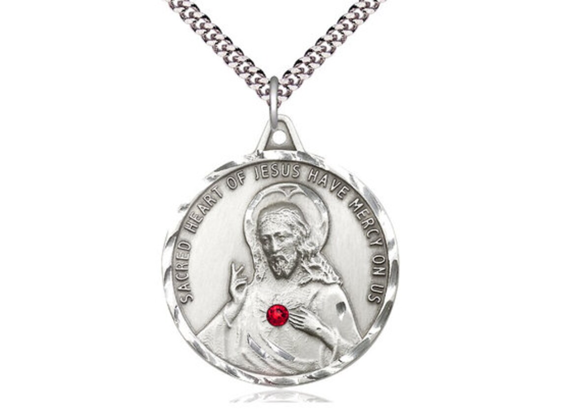 Sterling Silver Scapular Pendant With a 3mm Ruby Swarovski Stone on a ...