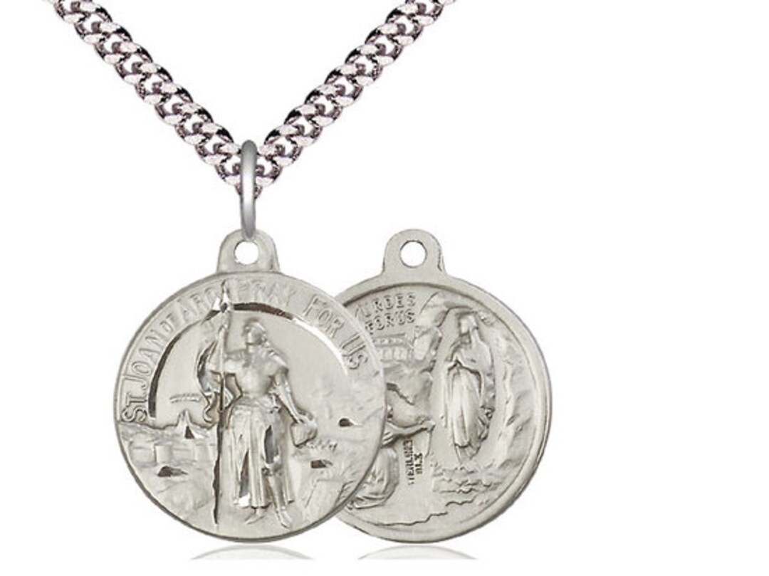 Saint Joan of Arc / Our Lady of Lourdes Sterling Silver Pendant on a 24 ...