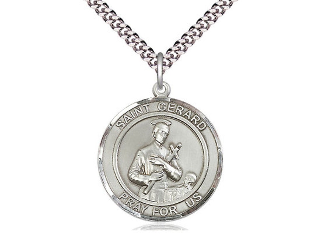 St Gerard Majella Sterling Silver Pendant on a 24 Inch Light Rhodium ...