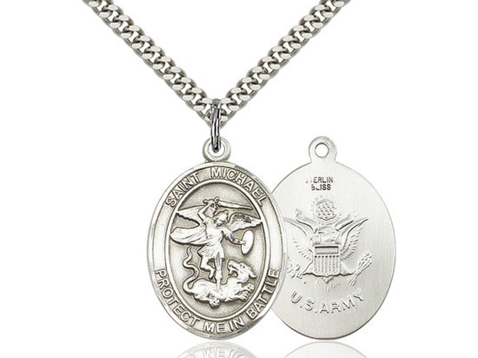 St Michael Army Sterling Silver Pendant on a 24 Inch Light Rhodium ...