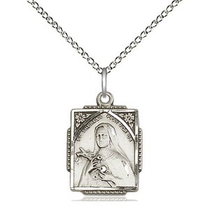 St Theresa Sterling Silver Pendant  on a 18 inch Sterling Silver Light Curb Chain.