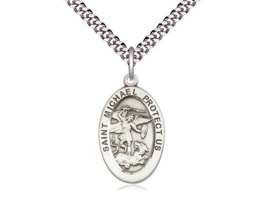 St Michael the Archangel Sterling Silver Pendant on a 24 Inch Light ...