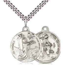 Saint Monica / Guardian Angel Sterling Silver Pendant on a 24 inch Light Rhodium Heavy Curb Chain.