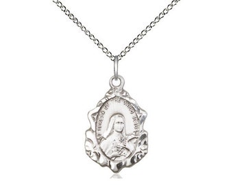 St Theresa Sterling Silver Pendant  on a 18 inch Sterling Silver Light Curb Chain.