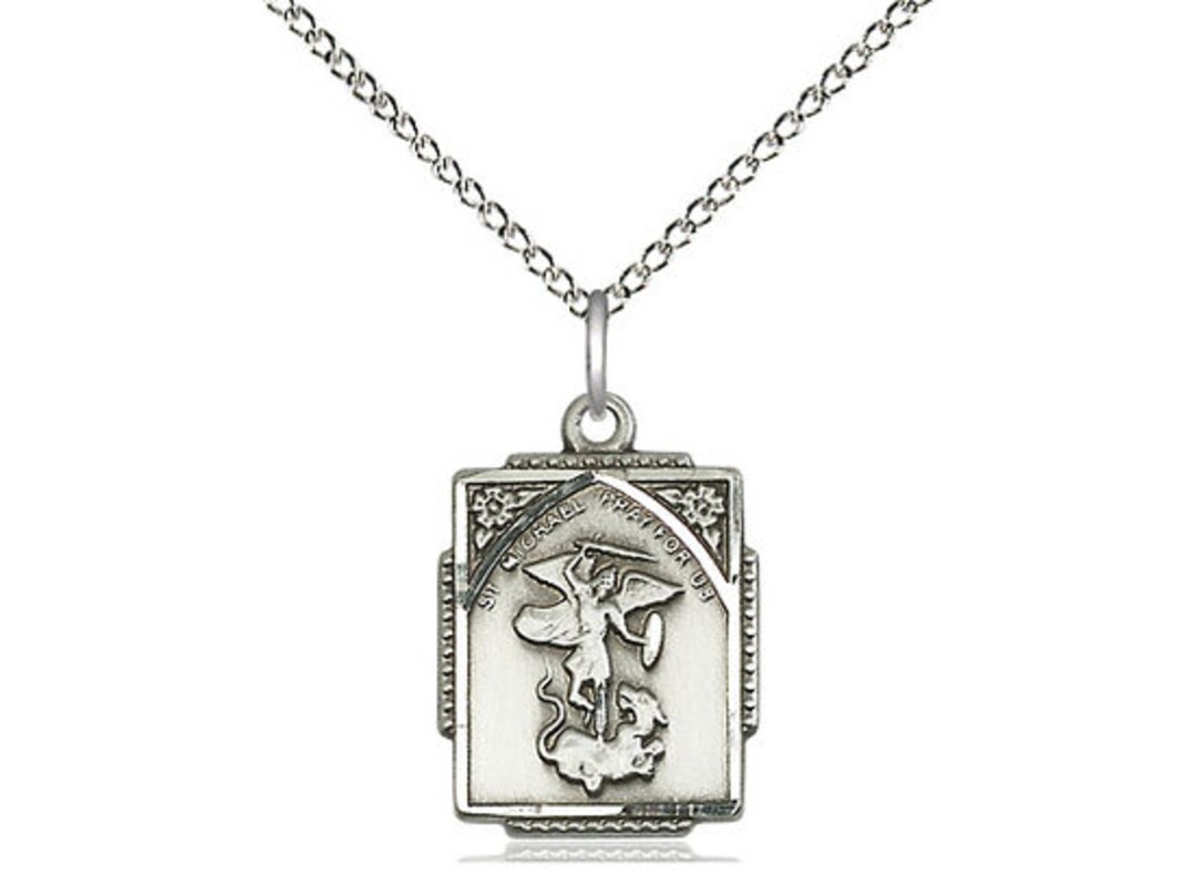 St Michael the Archangel Sterling Silver Pendant on a 18 Inch Light ...