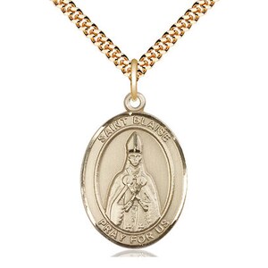 St Blaise  Pendant on a 24 inch Gold Plate Heavy Curb Chain.