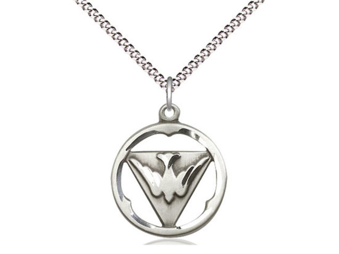 Sterling Silver Holy Spirit Pendant on a 18 Inch Light Rhodium Light ...