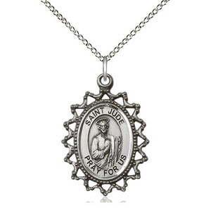 St Jude Sterling Silver Pendant on a 18 inch Sterling Silver Light Curb Chain.