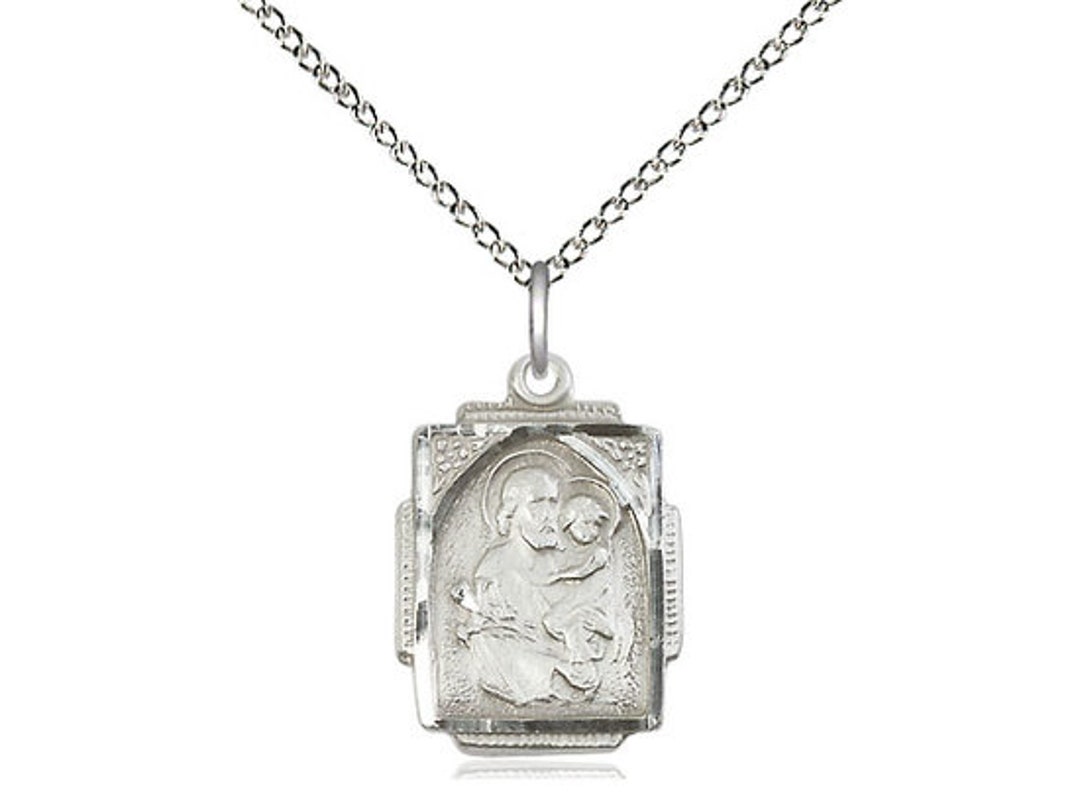 St Joseph Sterling Silver Pendant on a 18 Inch Sterling Silver Light ...