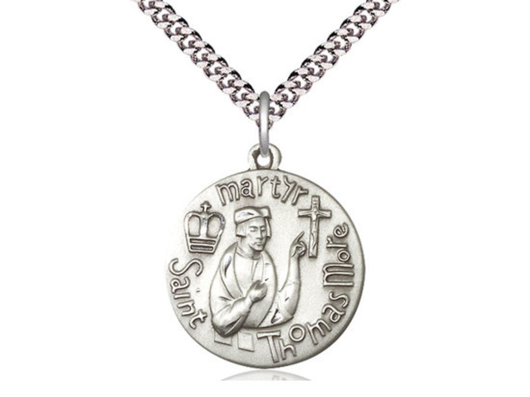 St Thomas More Sterling Silver Pendant on a 24 Inch Light Rhodium Heavy ...