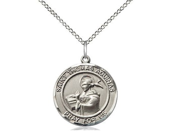 St Thomas Aquinas Sterling Silver Pendant on a 18 inch Sterling Silver Light Curb Chain.