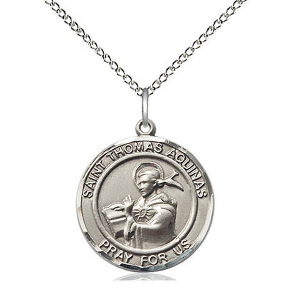 St Thomas Aquinas Sterling Silver Pendant on a 18 inch Sterling Silver Light Curb Chain.