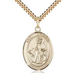 St Dymphna  Pendant on a 24 inch Gold Plate Heavy Curb Chain.