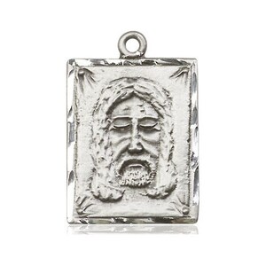 Sterling Silver Holy Face Pendant on a 24 Inch Light Rhodium Heavy Curb ...