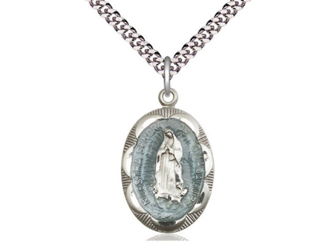 Our Lady of Guadalupe Sterling Silver Pendant on a 24 Inch Light ...